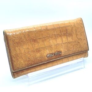 Miu Miu Long Croco Double Snap Leather Wallet